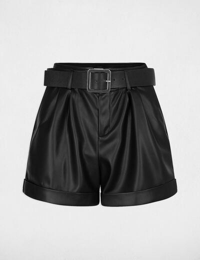 Short ajustado cuero sint&eacute;tico negro mujer