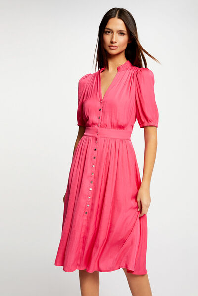 Vestido abotonado manga 3/4  mujer