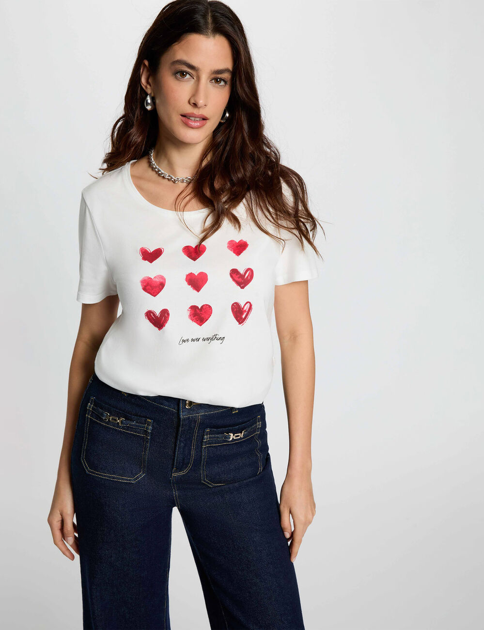 Camiseta cuello v manga corta blanco mujer