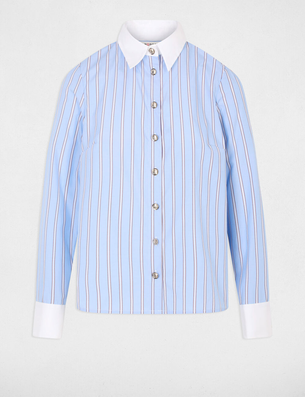 Camisa de rayas con cuello contrastado azul cielo mujer