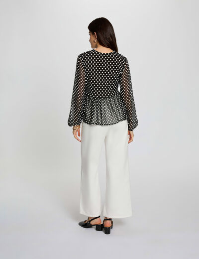 Camiseta de gasa con cuello redondo negro mujer