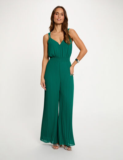Mono de piernas plisadas verde mujer