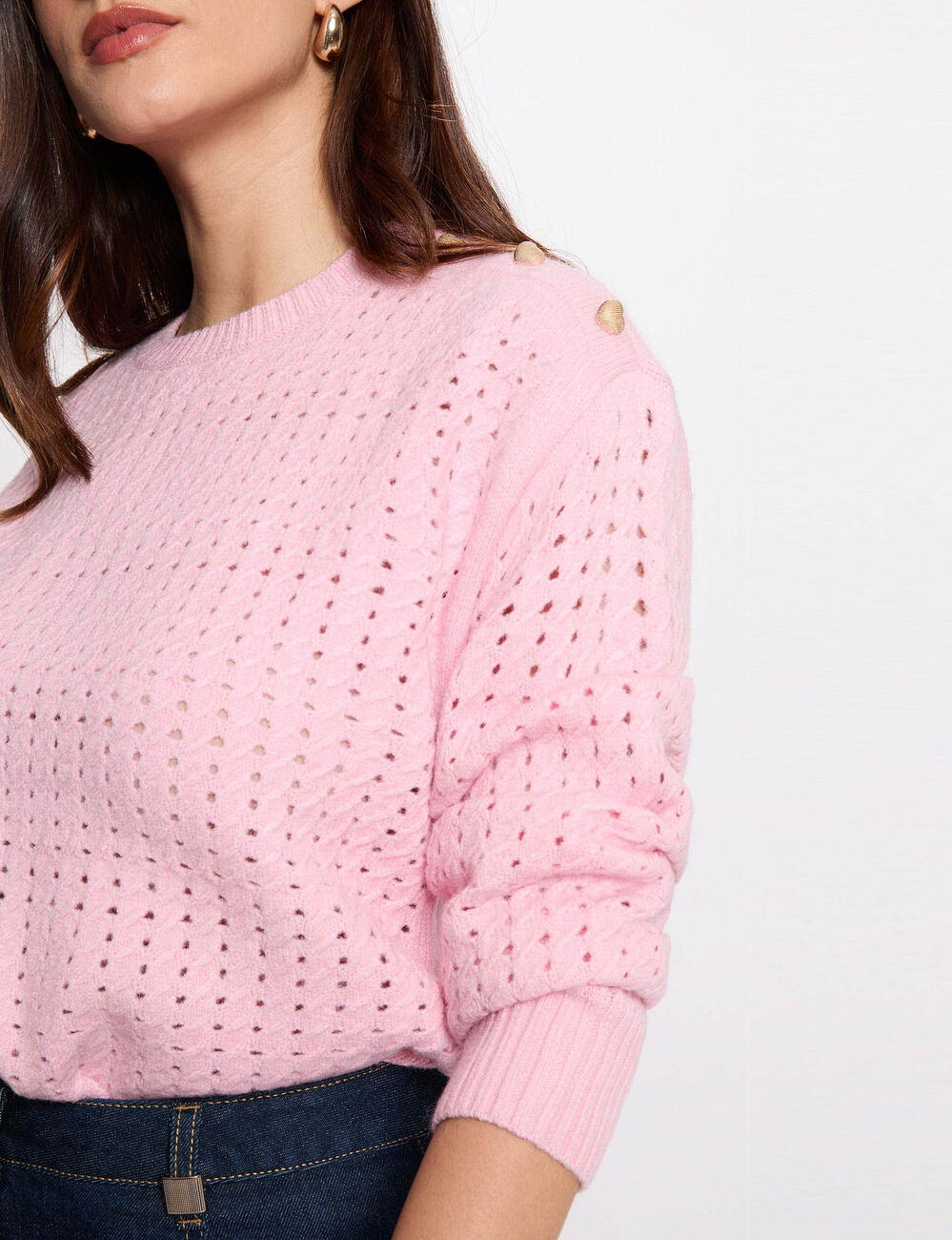 Jersey con hombros abotonados rosa claro mujer