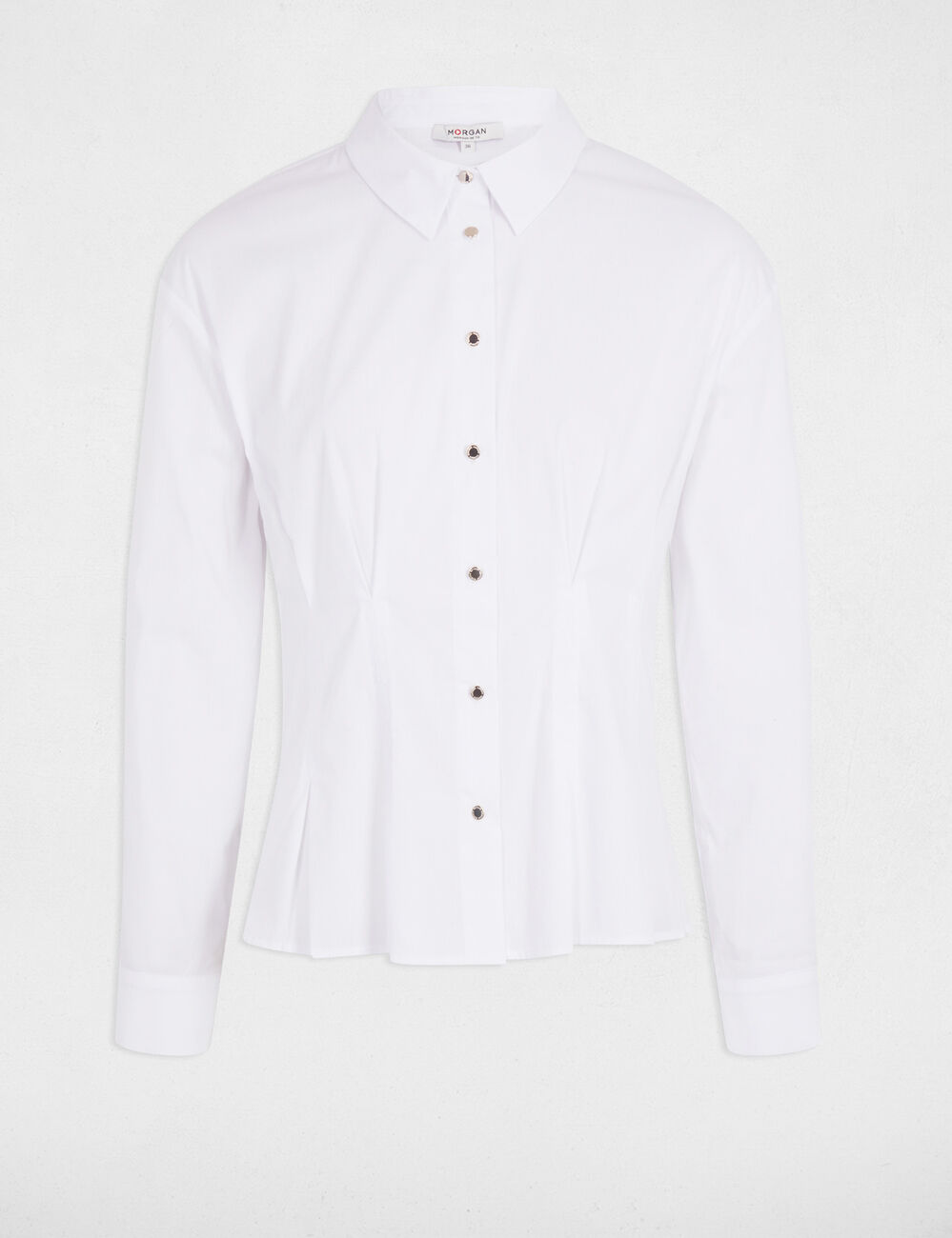 Camisa entallada con cuello de solapa blanco mujer