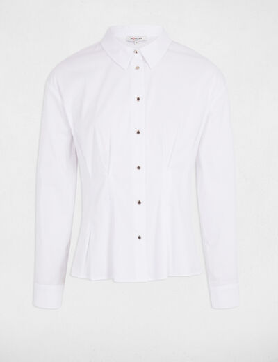 Camisa entallada con cuello de solapa blanco mujer