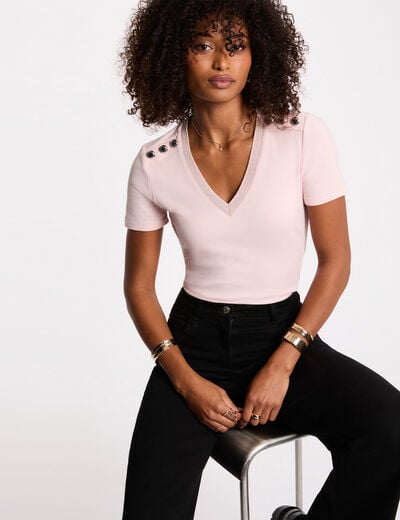 Camiseta manga corta rosa claro mujer