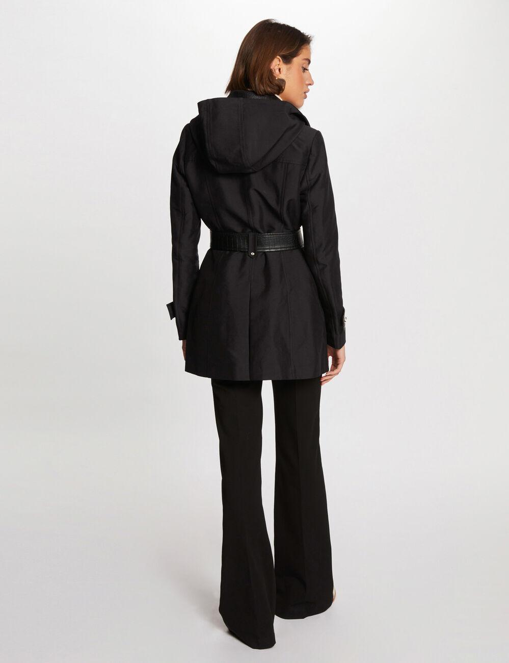 Gabardina con cuero sintético negro mujer
