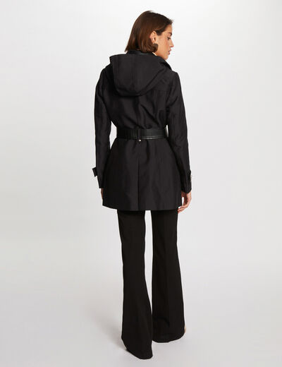 Gabardina con cuero sintético negro mujer