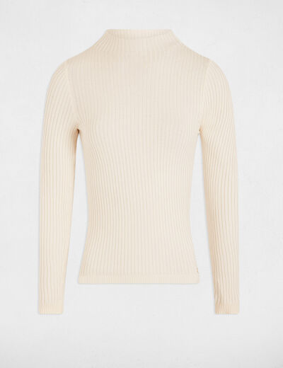 Jersey acanalado cuello alto marfil mujer