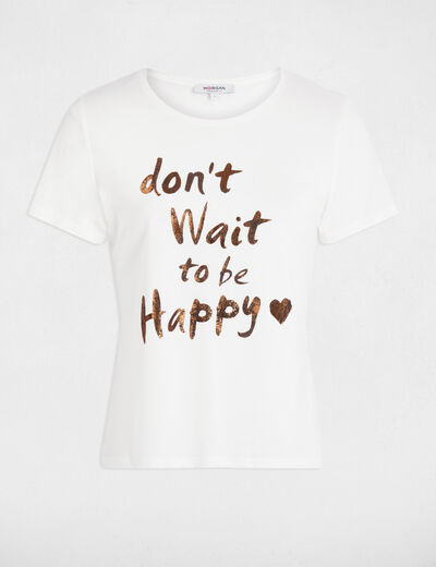 Camiseta cuello redondo manga corta blanco mujer