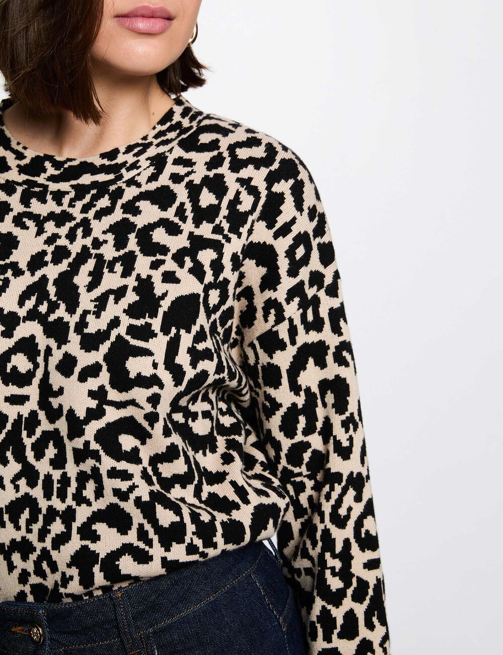 Jersey cuello redondo beige mujer
