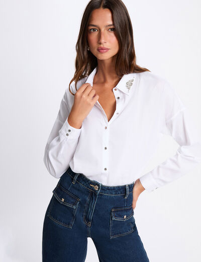 Camisa oversize con strass blanco mujer
