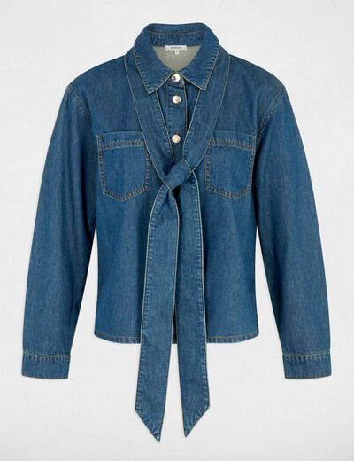 Camisa vaquera con lazada denim stone mujer
