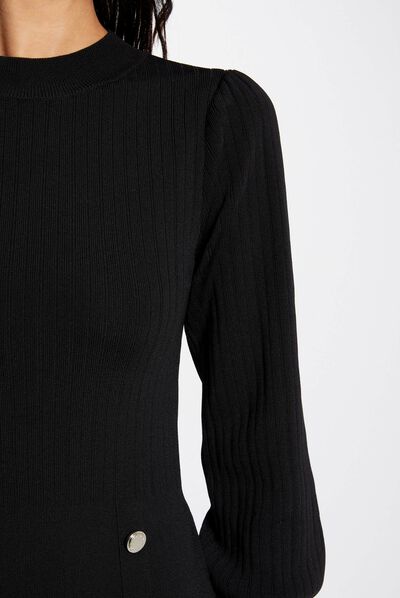 Vestido de punto ajustado con botones negro mujer
