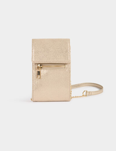 Bolso para teléfono metalizado amarillo oro mujer