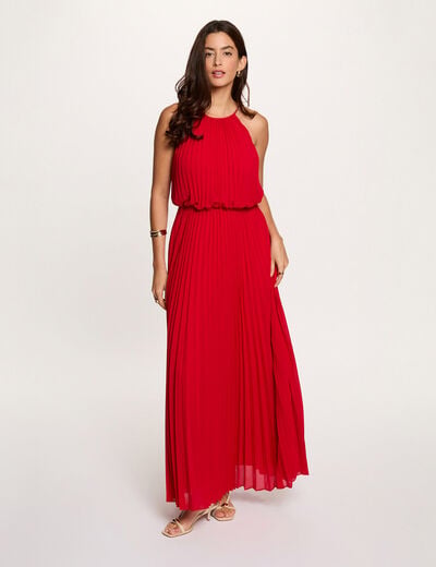 Vestido largo plisado rojo mujer