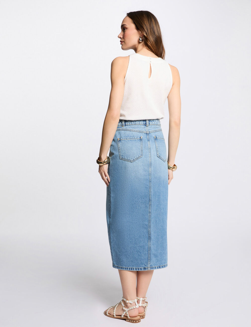 Top sin manga blanco mujer