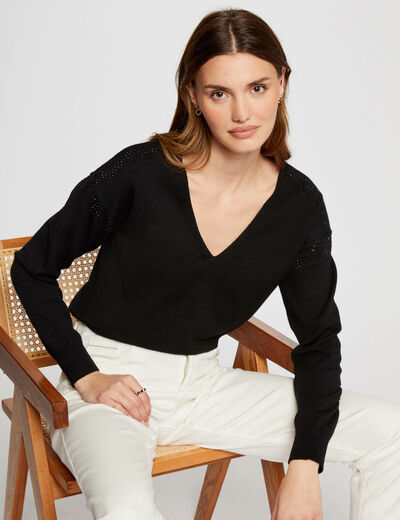 Jersey manga larga con strass negro mujer