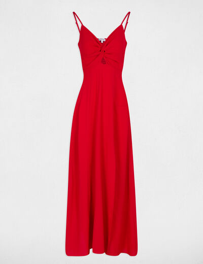 Vestido largo recto abertura rojo mujer