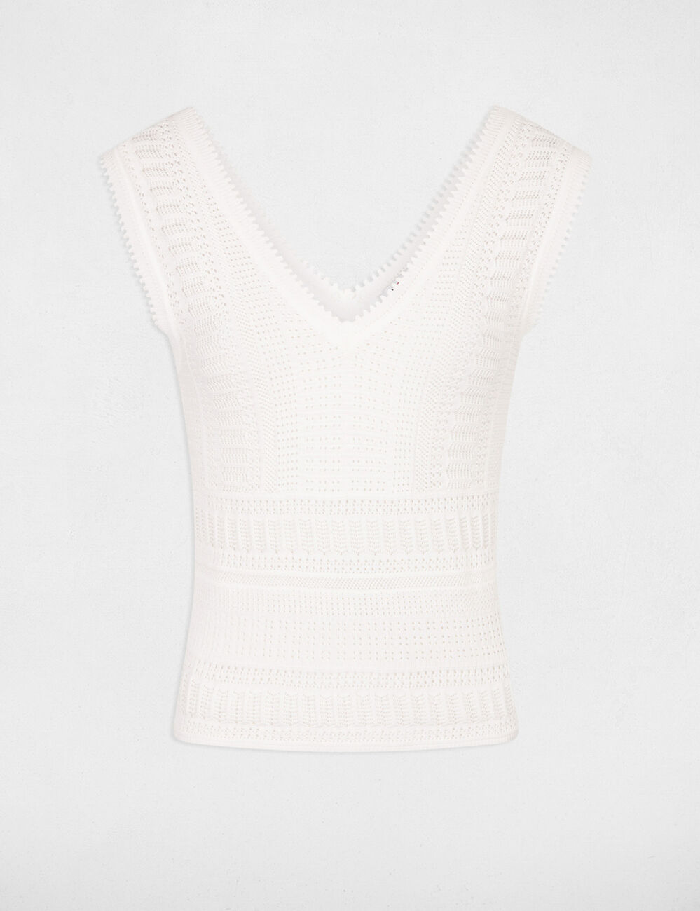 Jersey calado sin mangas marfil mujer