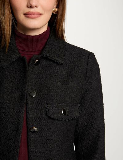 Chaqueta corta tweed negro mujer