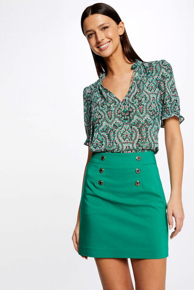 Falda recta con botones verde mujer