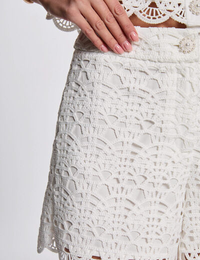 Short encaje pernera ancha blanco mujer