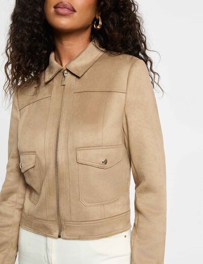 Chaqueta corta antelina topo mujer