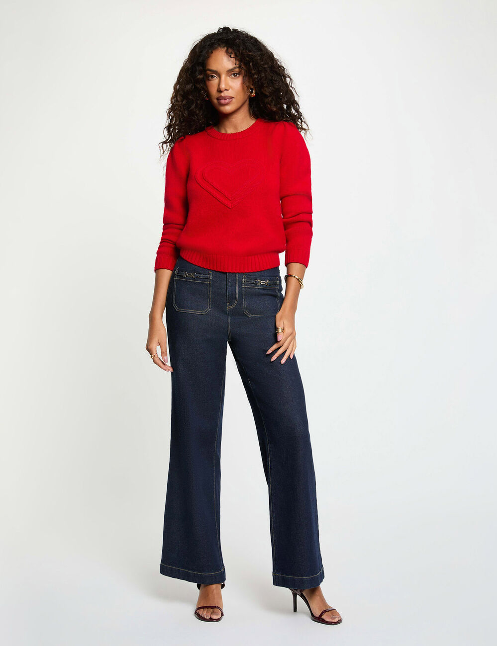 Jersey grueso de cuello redondo rojo mujer