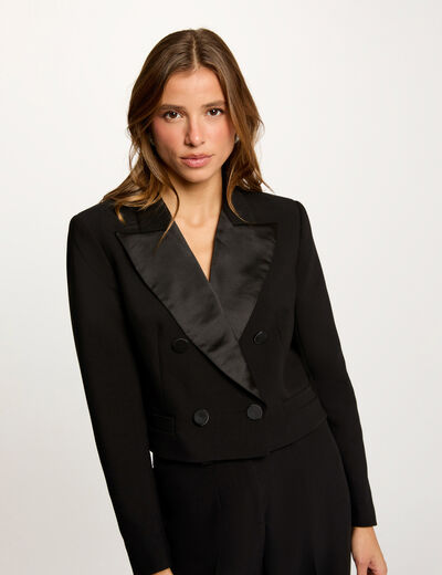 Chaqueta corta cruzada negro mujer