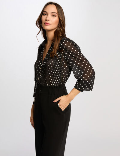 Camisa manga larga estampada negro mujer