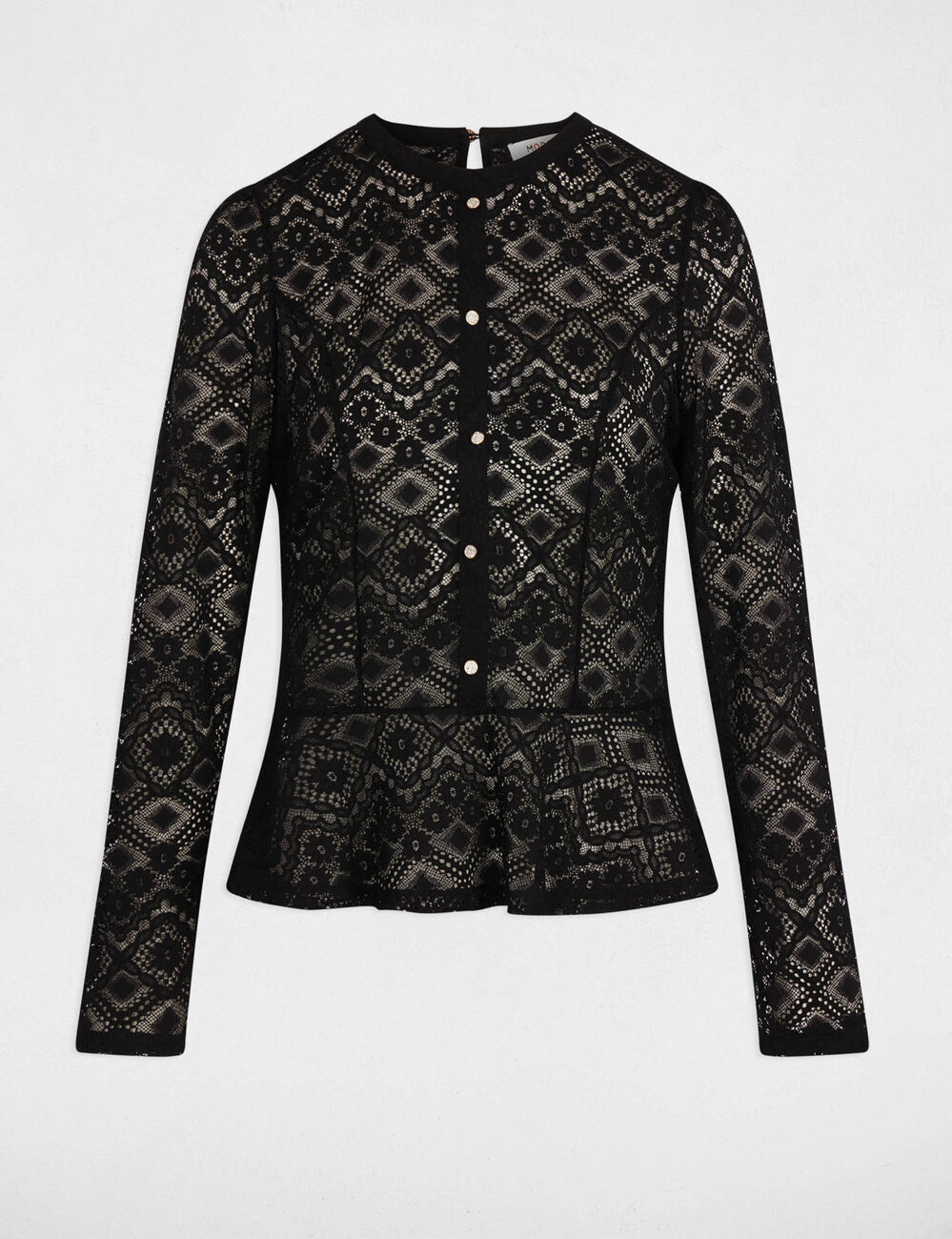 Camiseta entallada de encaje negro mujer