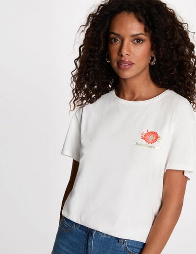Camiseta estampada cuello redondo blanco mujer