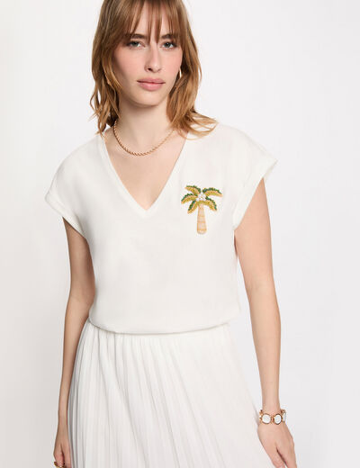 Camiseta cuello v manga corta blanco mujer