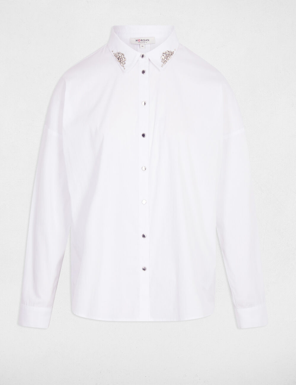 Camisa oversize con strass blanco mujer