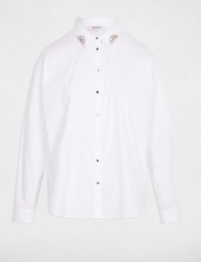 Camisa oversize con strass blanco mujer