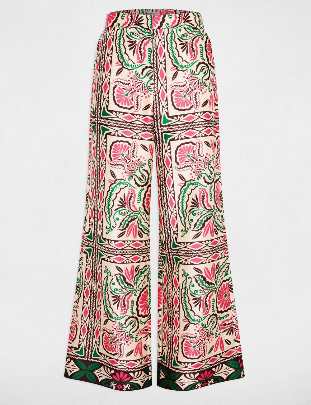 Pantal&oacute;n ancho satinado multicolor mujer