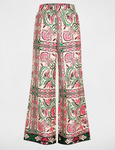 Pantal&oacute;n ancho satinado multicolor mujer