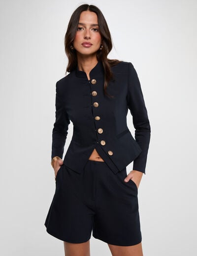 Pantal&oacute;n corto ancho de tiro alto azul marino mujer