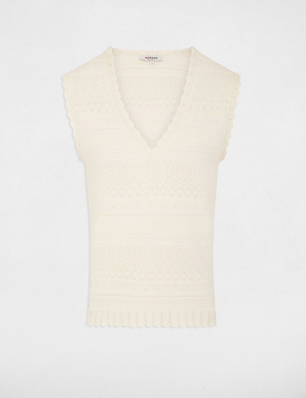 Jersey ajustado con cuello en V marfil mujer