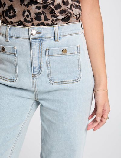 Pantalón pernera ancha denim descolorido mujer