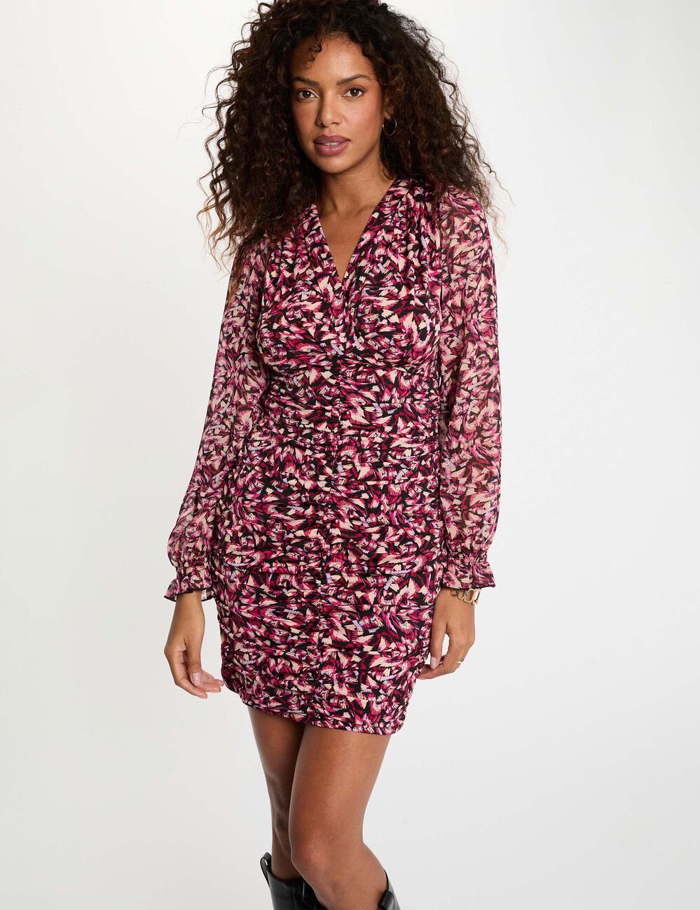 Vestido cruzado mangas 3/4 multicolor mujer