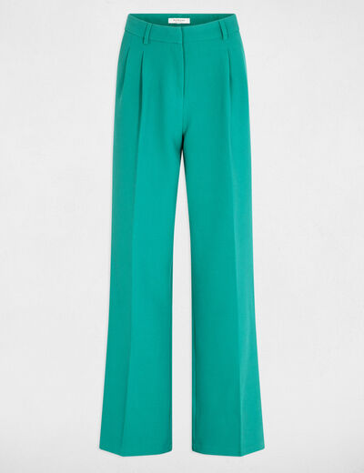 Pantalón pernera ancha pinzas verde medio mujer
