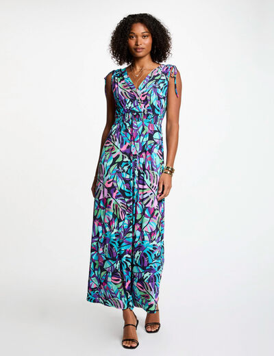 Vestido largo recto estampado multicolor mujer