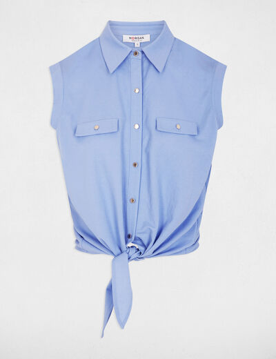 Blusa sin mangas azul lavanda mujer