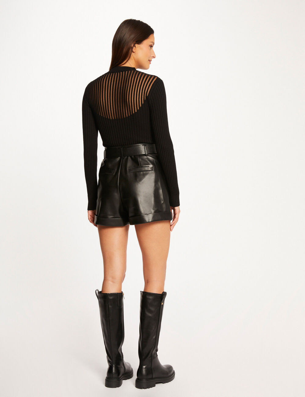 Jersey manga larga con cuello alto negro mujer