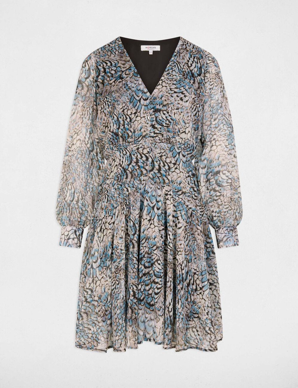 Vestido corto con mangas abullonadas multicolor mujer
