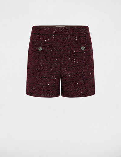 Pantal&oacute;n corto de tweed de tiro alto ciruela mujer