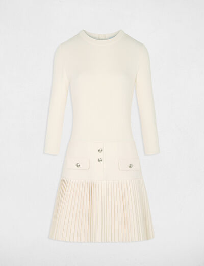 Vestido plisado 2-en-1 marfil mujer