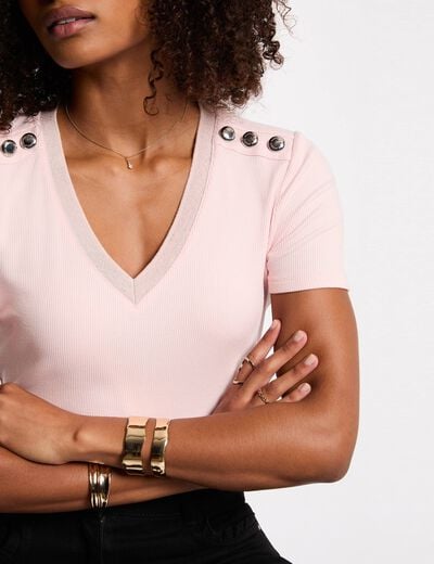 Camiseta manga corta rosa claro mujer
